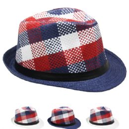 24 Wholesale Checkered Mix Color Trilby Fedora Hat Set