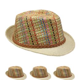 24 Wholesale Straw Fedora Hat With Rope Band
