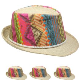 48 Wholesale Elegant Multicolor Straw Party Trilby Fedora Hat