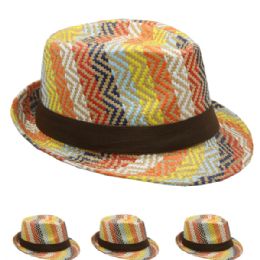 48 Wholesale Multi Colored Fedora Hat With Black Band