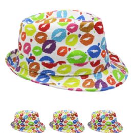 24 Bulk Lips Design Adult Trilby Fedora Party Hat
