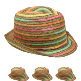 24 Wholesale Striped Colored Fedora Hat