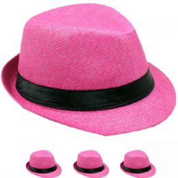 24 Wholesale Kid Fedora Hat In Pink