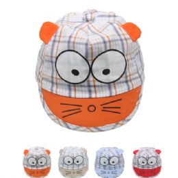 72 Wholesale Kid Summer Hat With Cat Face Assorted
