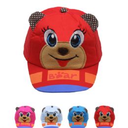 72 Wholesale Funny Bear Kid Summer Hat, Assorted Colors