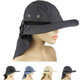24 Wholesale Men's Summer Hat With Kneck Cover Assorted