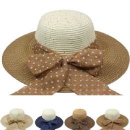 24 Wholesale Woman Extra Large Ribbon Bow Summer Beach Hat