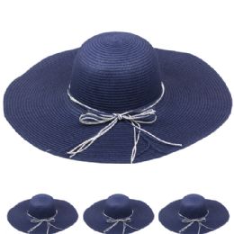 24 Wholesale Dark Blue Woman Floppy Summer Straw Hat