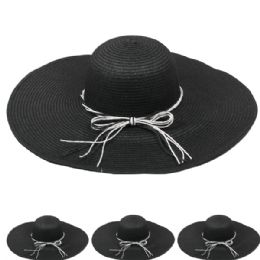 24 Wholesale Woman Floppy Summer Straw Hat Black