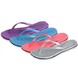 36 Wholesale Women's Silver/bright Colored Flip Flop Sizes & Colors Assorted Per Case