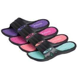 36 Wholesale Women's Pastel And Black Slipper With Isadora Logo. Sizes & Colors Assorted Per Case.