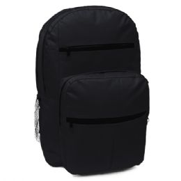 24 Wholesale Black 18 Inch Backpack With Unique Design That Features Two Large Covered Zipper Closure Compartments