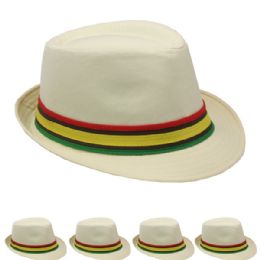 24 Wholesale Fedora Hat In White With Colored Band