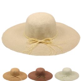 24 Wholesale Wide Brim Bowknot Floppy Summer Straw Hat