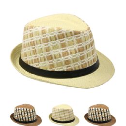 24 Wholesale Raffia Straw Cuban Style Adult Trilby Fedora Hat
