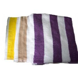48 Pieces 28x58 Terry Striped Velour Cabanna Beach Towel - Towels