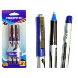 96 Wholesale Roller Pen 3pc Blue Clr