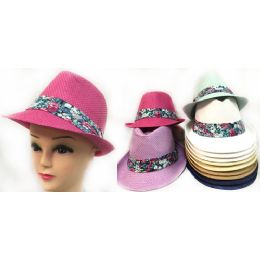 24 Wholesale Lady Fedora Hats With Flower Bands