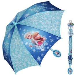 12 Wholesale Disney's Frozen "sisters Forever" Elsa & Anna Blue Umbrella With Easy Grip Handle And Velcro Strap Closure