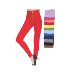 120 Wholesale Womens Fashion Leggings With Zipper Assorted Colors One Size