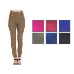48 Wholesale Womens Fashion Leggings With Buttons Assorted Colors And Size