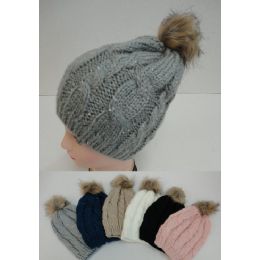 12 Pieces Womens Warm Cable Knit Fashion Pom Pom Hts - Fashion Winter Hats