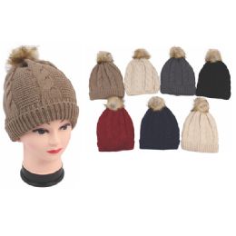 72 Pieces Womens Fashion Pom Pom Heavy Knit Hats - Fashion Winter Hats