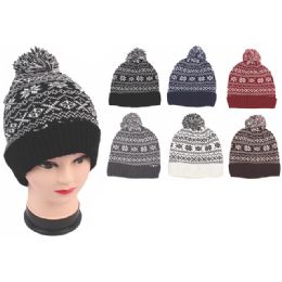 72 Pieces Ladies Fashion Snow Flake Heavy Knit Hats - Fashion Winter Hats