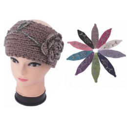 72 Wholesale Womens Fashion Assorted Color Winter Headband With Shimmery Flower