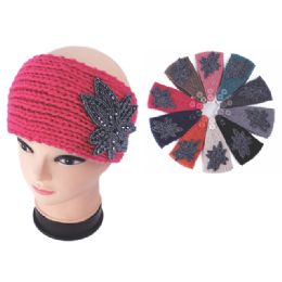 120 Bulk Womens Fashion Assorted Color Winter Headband With Shimmery Flower