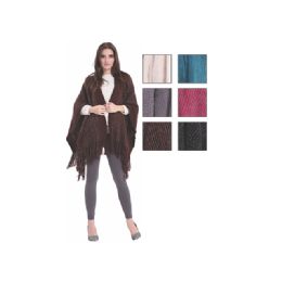 24 Pieces Womens Fashion Assorted Color Poncho With Fringes - Winter Pashminas and Ponchos
