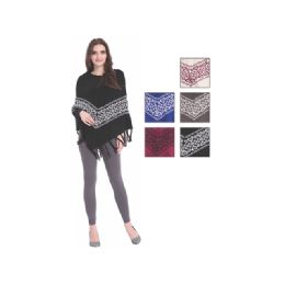 24 Pieces Womens Fashion Two Tone Assorted Color Poncho - Winter Pashminas and Ponchos