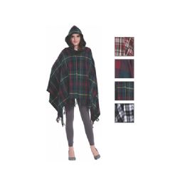 24 Pieces Womens Fashion Assorted Color Poncho With Hoodie - Winter Pashminas and Ponchos