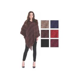 24 Wholesale Womens Fashion Solid Color Poncho With Fringes