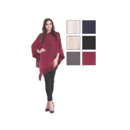 24 Wholesale Womens Fashion Solid Color Poncho With Fringes