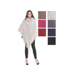 24 Pieces Womens Fashion Solid Color Poncho Turtleneck With Fringes - Winter Pashminas and Ponchos