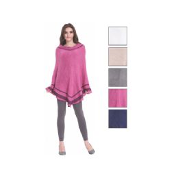 24 Wholesale Womens Fashion Two Tone Assorted Color Poncho