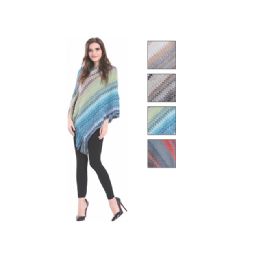 24 Wholesale Womens Fashion Multi Colored Poncho With Fringes