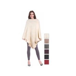 24 Wholesale Womens Fashion Solid Color Ponchos With Ruffle