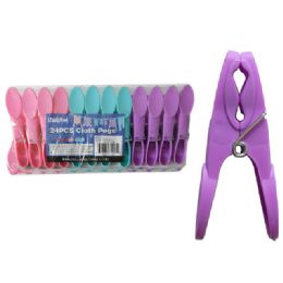 96 Wholesale 24pc Plastic Cloth Pegs