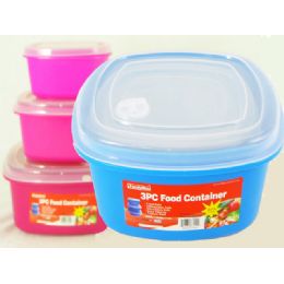 48 Units of 3 Piece Assorted Color Square Food Container - Food Storage Containers
