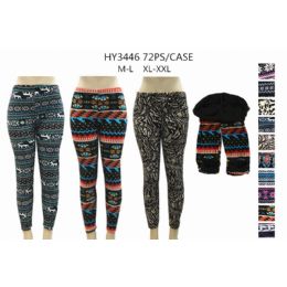 36 Pieces Womans Printed Leggings With Fur Lining - Womens Leggings