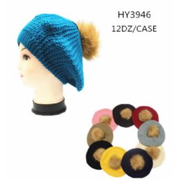 72 Pieces Ladies Winter Beret Hat With Pom Pom - Fashion Winter Hats