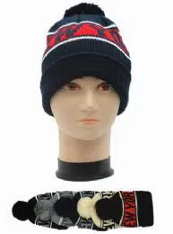 36 of Unisex Assorted Color Winter Pom Pom Hat New York Printed