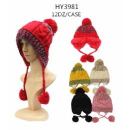 48 Pieces Woman's Assorted Color Pom Pom Hat With Fur Lining - Fashion Winter Hats