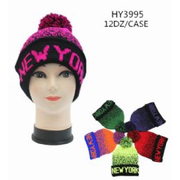 72 Pieces Unisex Winter Hat Neon Colors New York - Fashion Winter Hats