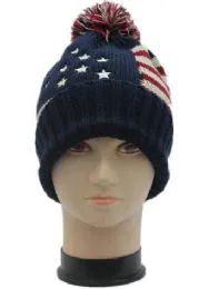 36 Pieces Unisex Winter Hat American Flag With Pom Pom - Fashion Winter Hats