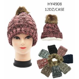 36 Pieces Woman's Assorted Color Winter Hat With Fur Faux Lining - Fashion Winter Hats