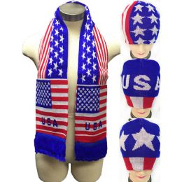 24 Pieces Usa Design Knitted Beanie Hat Scarf Set - Winter Sets Scarves , Hats & Gloves