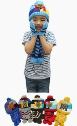 24 Pairs Boys Winter Warm 3 Piece Hat Sat Teddy Bear Pattern - Winter Sets Scarves , Hats & Gloves